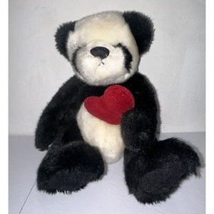 RARE Ganz PANDA Holding Red Heart HV4882 Plush Stuffed Animal 9" Sitting 2001